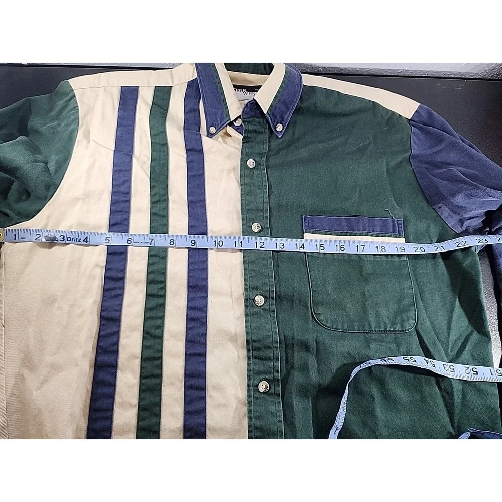 vintage 80s‎ Steer West Original color block button-down shirt. Lg TALL COTTON